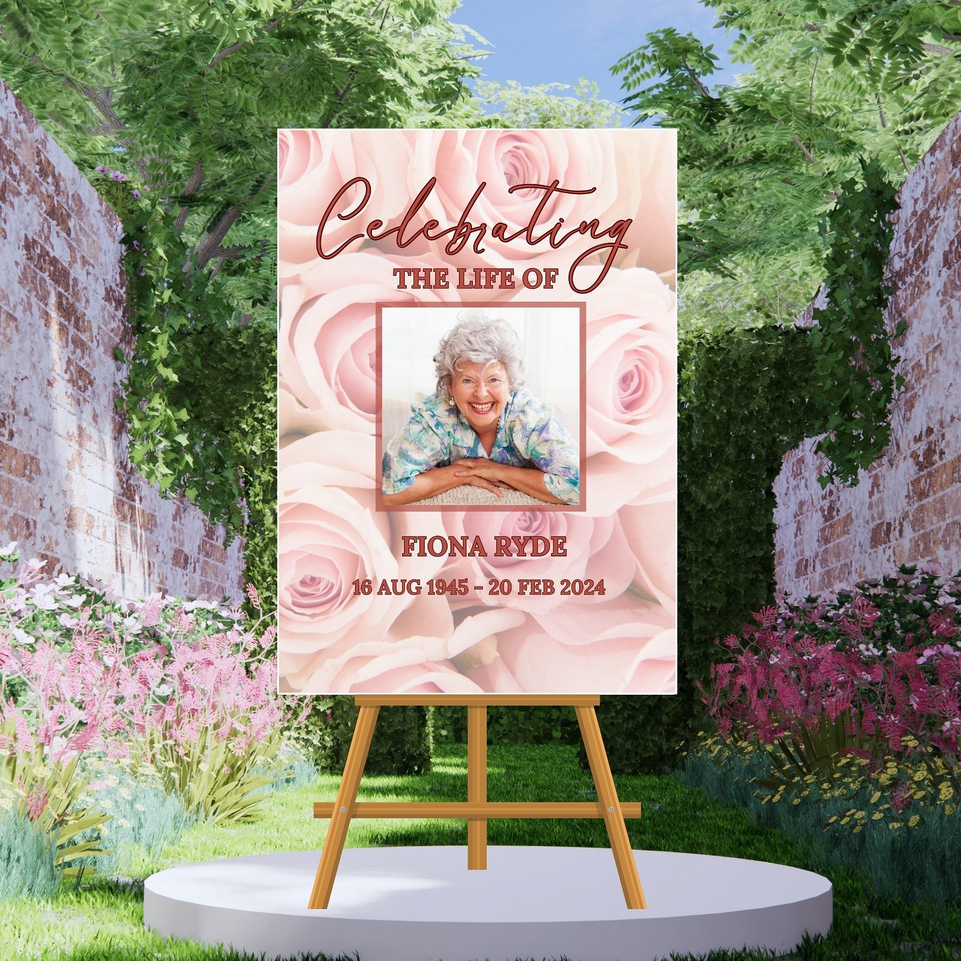 Pink Roses Funeral Photo Collage Sign Set Canva Template product image (3)