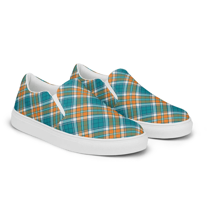 Turquoise and Orange Sporty Plaid Men's Slip On Shoes product image (2)