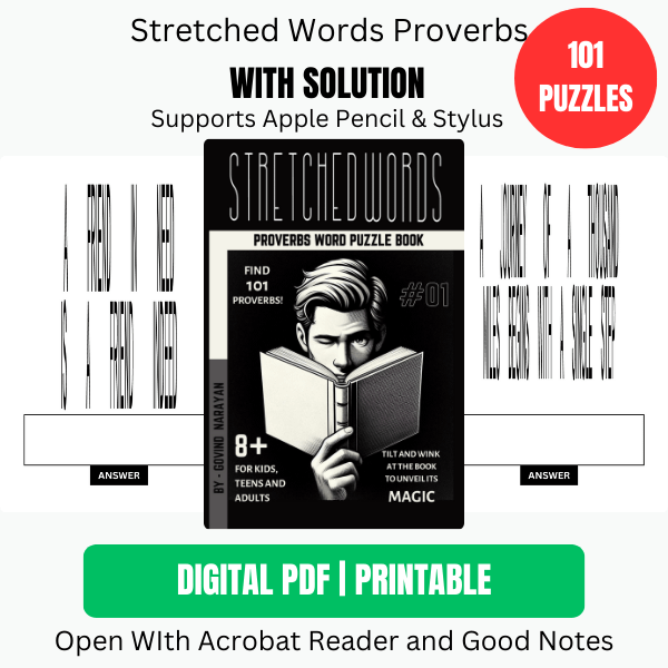 Stretched Words Proverbs Word Puzzle Book For Kids, Teens, and Adults: Ages 8+ Activity Book } Ebook | Printable PDF product image (1)