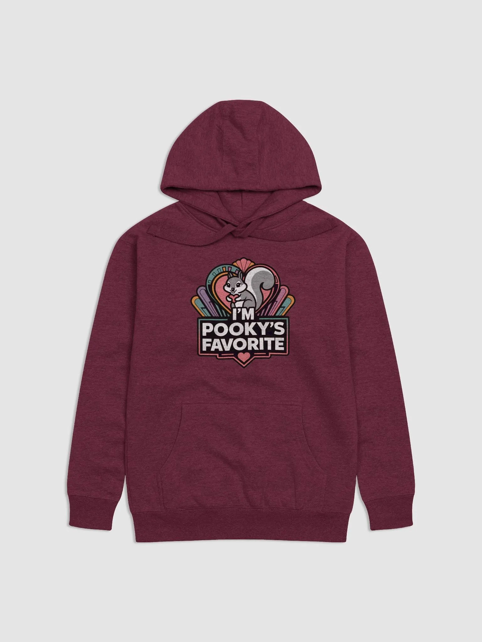 Super Soft Hoodie: Pooky's Favorite, Art Deco Fan and grey squirrel holding a fan, purple product image (1)