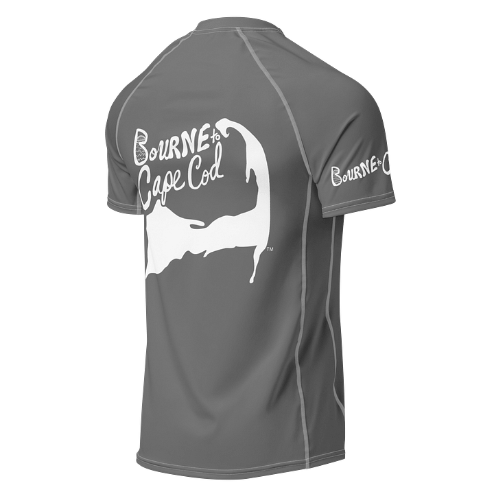 BRN.2C.C.™/BOURNE to Cape Cod™ | Men’s Performance Rash Guard | Recycled UPF 50+ Surf Shirt | White Logos on Grey product image (2)