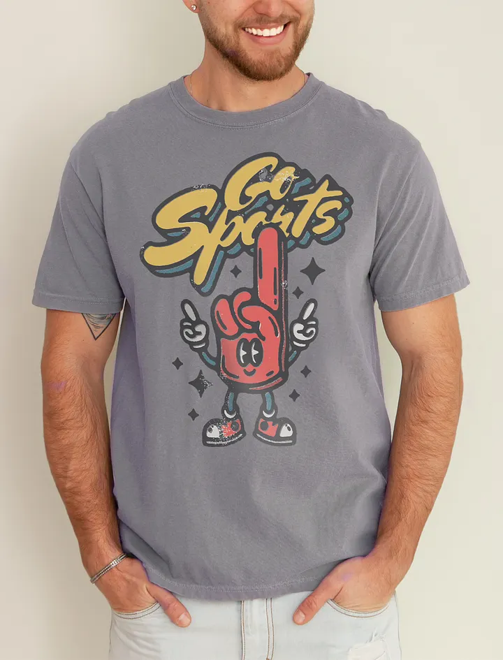 Go, Sports! | Funny Retro-Style Minimalist Number 1 Foam Finger Mascot T-Shirt for Football Game Night product image (10)