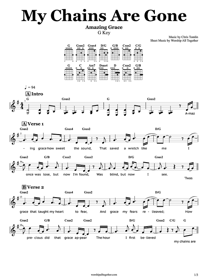 My Chains Are Gone (Amazing Grace) - Chris Tomlin | Sheet Music, Chord, Lyrics product image (1)