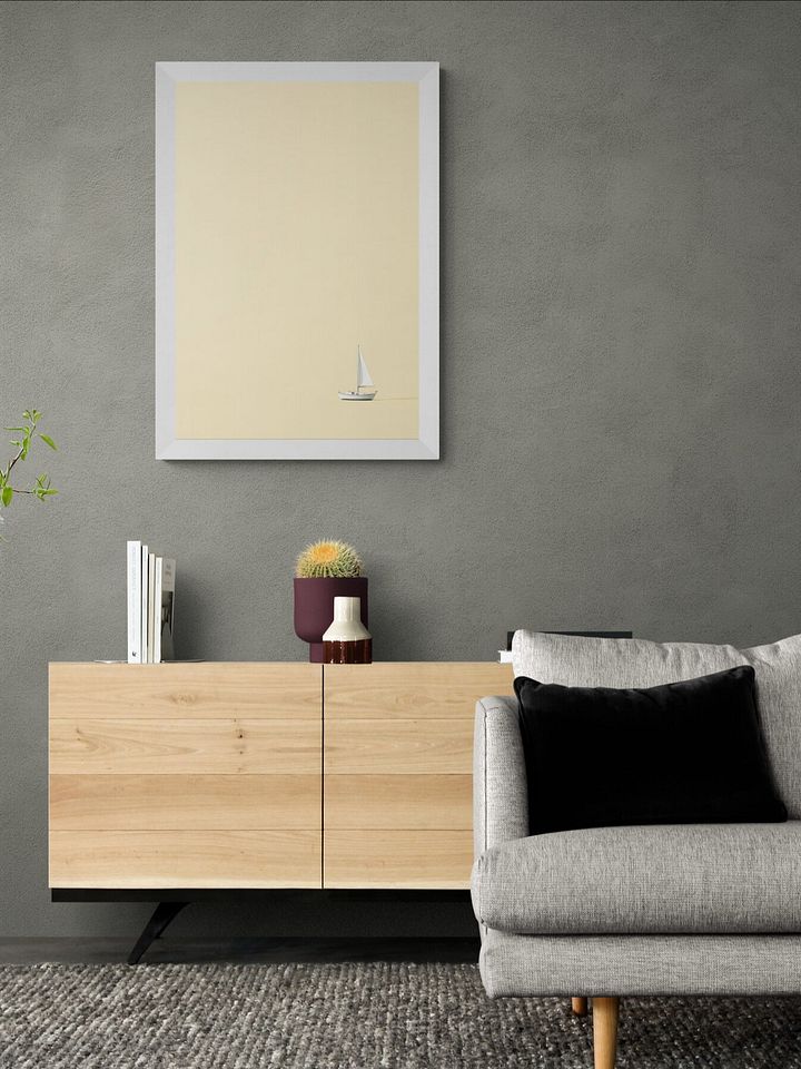 Tiny Sailboat on a Light Yellow Sea product image (1)