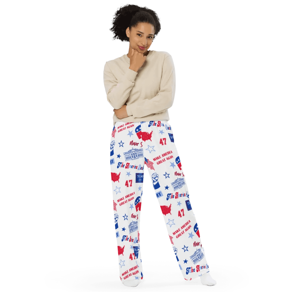 Trump 2024 Republican Patriot Make America Great Again White Pattern Unisex Pajama Pant product image (11)