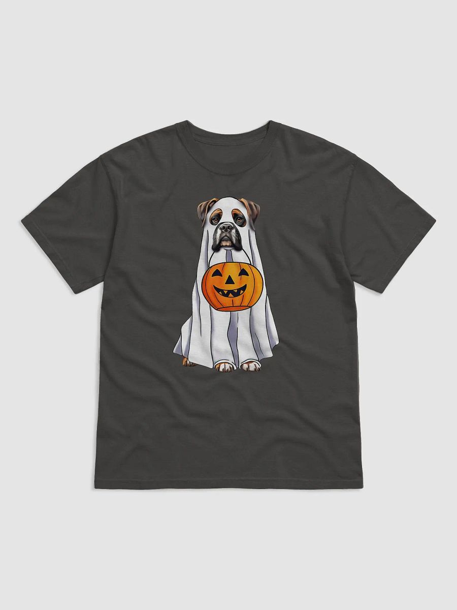 Boxer Dog Halloween Tee | Funny Fall and Halloween Boxer Wearing a Ghost Costume with Pumpkin Basket product image (7)