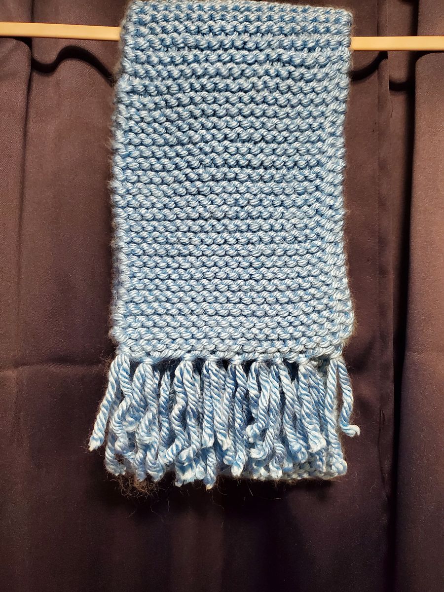 Baby blue super bulky knit scarf with fringe product image (1)