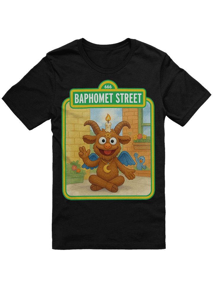 Baphomet Street: Where Horns Meet Hugs Parody Tee product image (2)