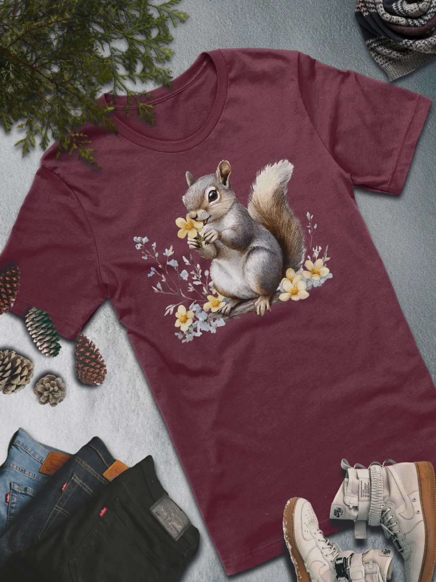 Floral Squirrel T-Shirt – Winter Cute and Nature-Inspired Fashion product image (2)