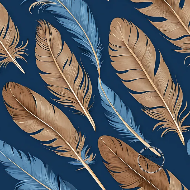 Seamless Pattern - Large Feather Pattern in Blues and Browns product image (1)