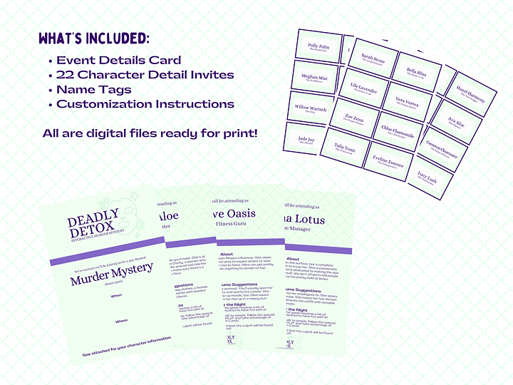 Deadly Detox - A Girls Only Spa-Themed Murder Mystery - Invitations Add-On product image (2)