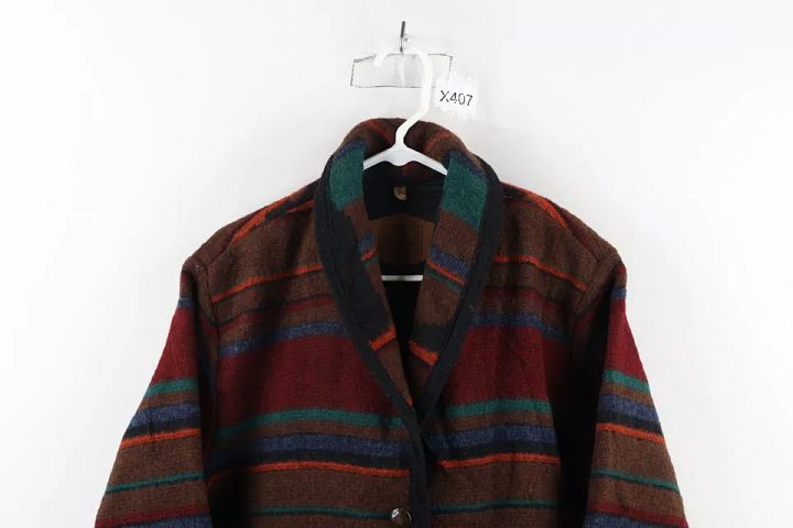 Vintage 90s Woolrich Womens Medium Rainbow Southwestern Wool Blanket Jacket USA product image (2)
