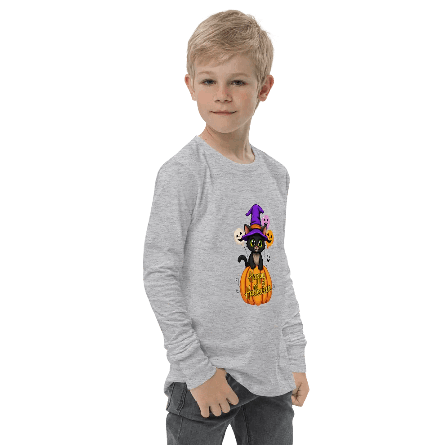 Witchy Cat Halloween Youth L/S Tee product image (4)