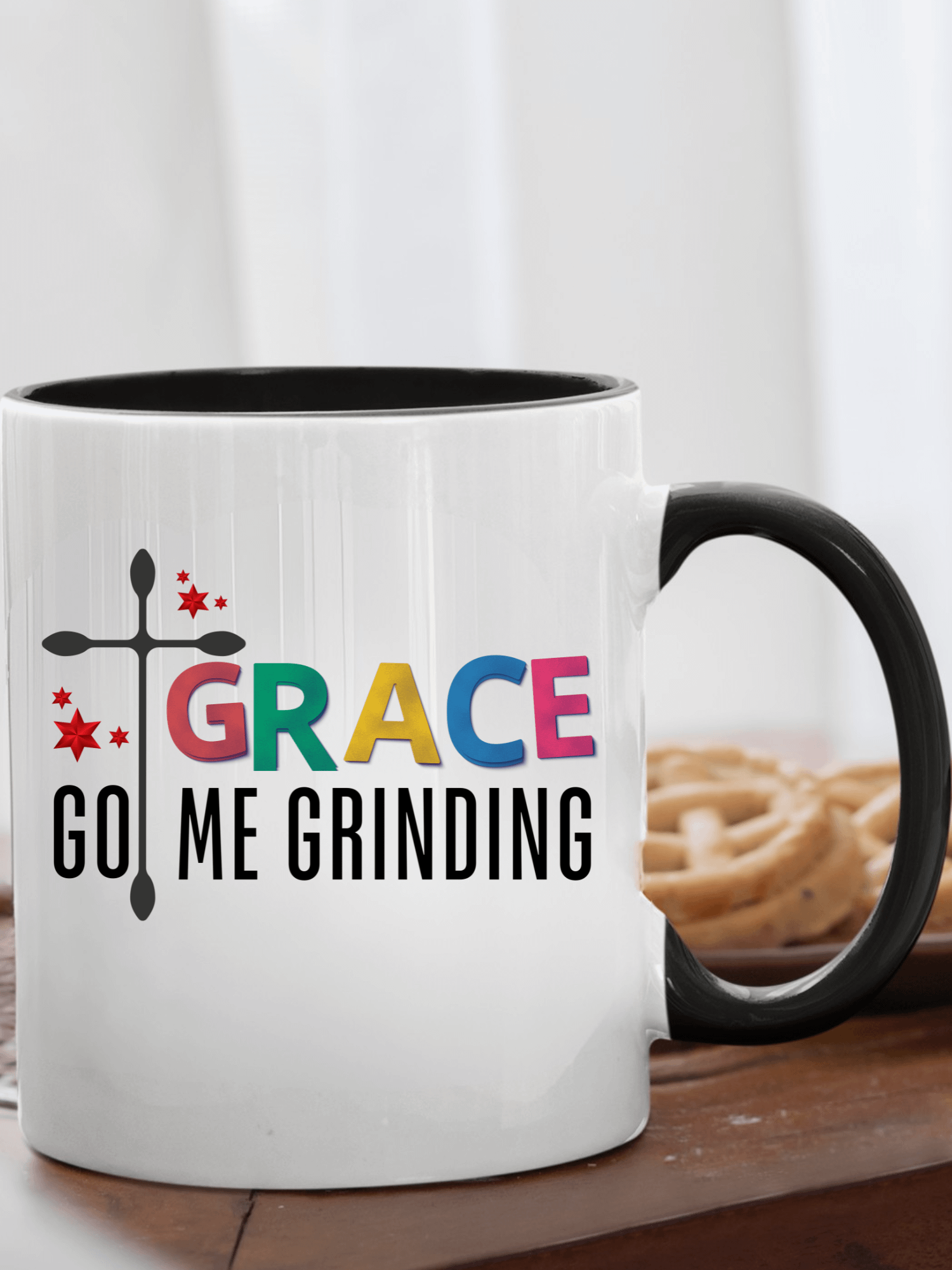 Grace Got Me Grinding Christian Double-Tone Mug | Faith Hustle Coffee Cup | Inspirational Gift for Women of Faith product image (1)