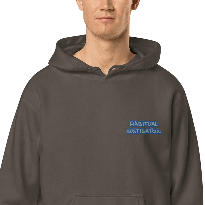 Habitual Instigator (L.C. blue steel design) embroidered pigment hoodie product image (1)