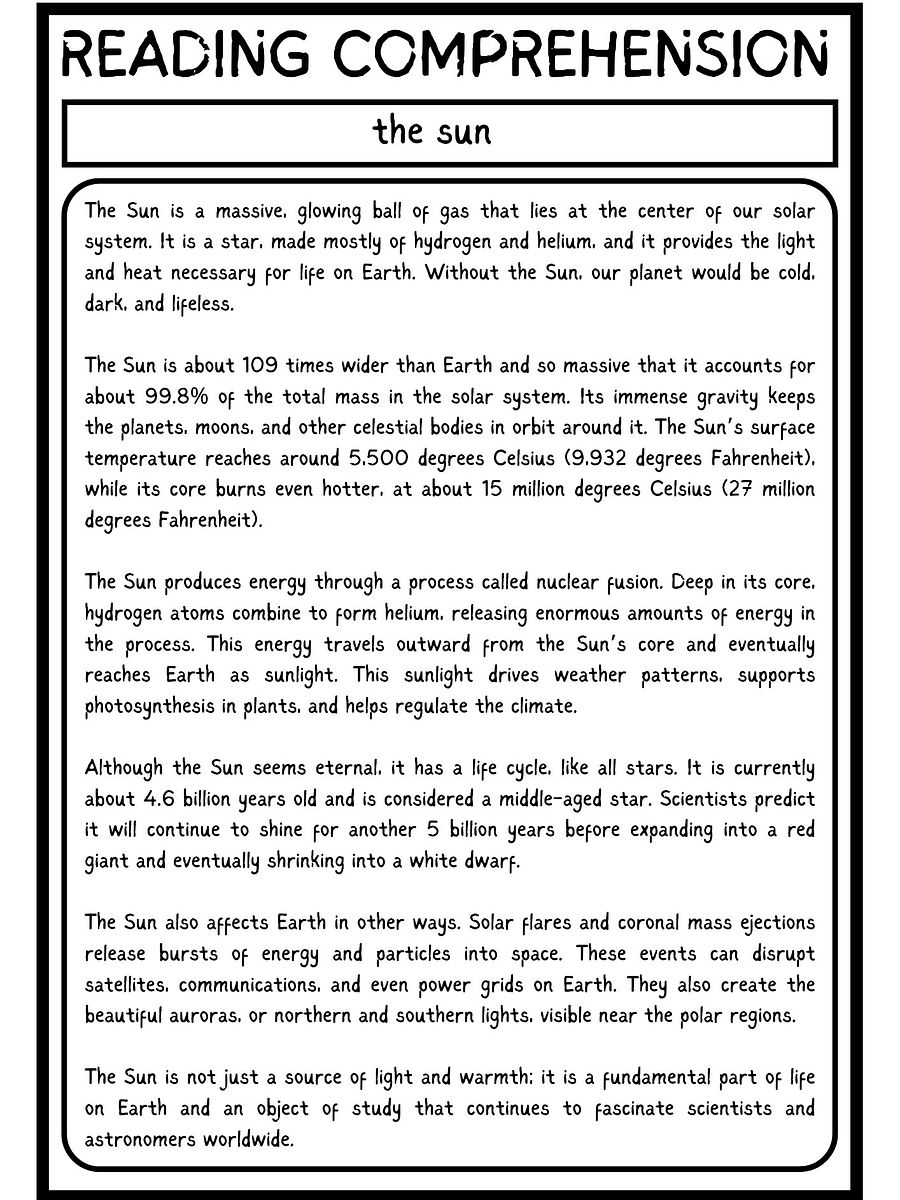 THE SUN READING COMPREHENSION PDF product image (3)