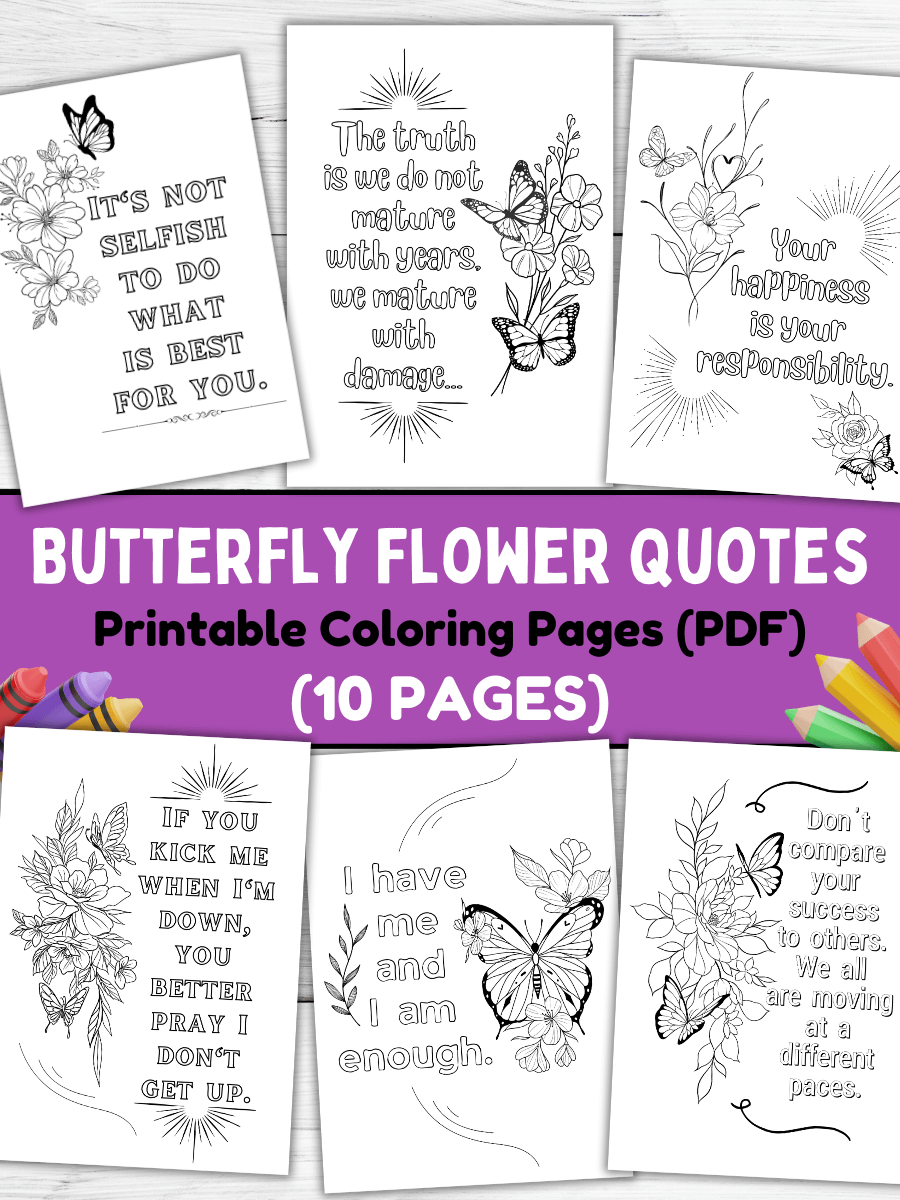 FREE - Butterfly Flower Quotes (PDF Coloring Pages) product image (1)