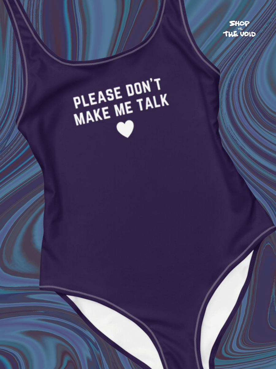 PLEASE DON'T MAKE ME TALK <3 (navy and white) one piece swimsuit product image (1)