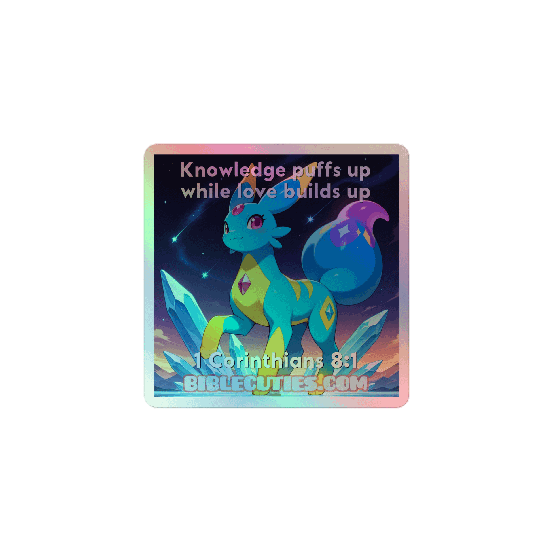 Bible Cuties Adina - Knowledge puffs up while love builds up - 1 Corinthians 8:1 Holographic Sticker product image (1)