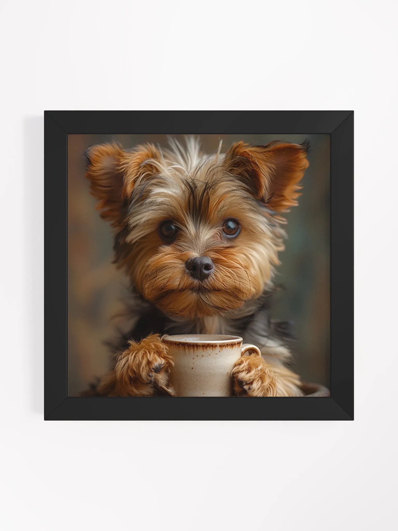 Coffee Lover Cute Yorkshire Terrier Dog Framed Wall Art product image (16)