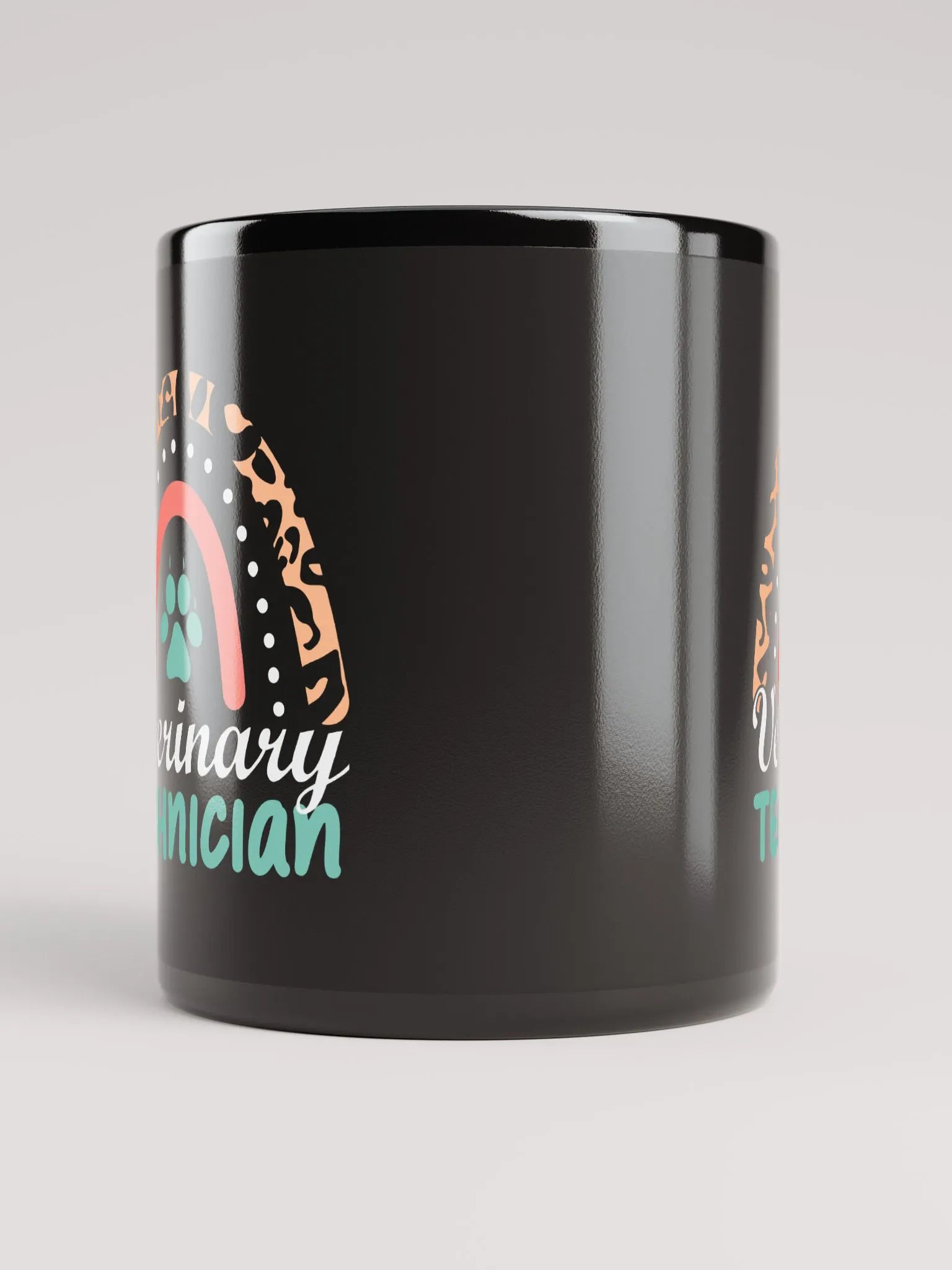 "Veterinary technician-Rainbow" black glossy mug product image (4)