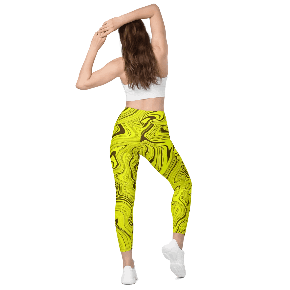 Leggings with Pockets - Yellow Liquid Swirls product image (6)