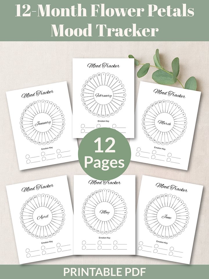 Printable 12-Month Flower Petals Mood Tracker product image (1)