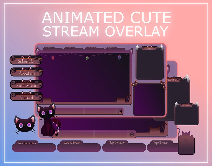 Cute Stream Overlay Animated pack, Cat Stream Overlay Pack, Vtuber Stream Overlay product image (1)