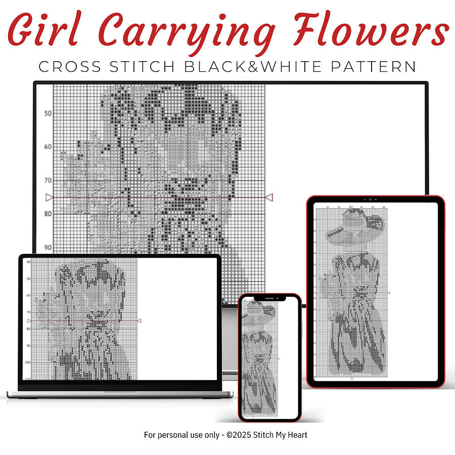 Girl Carrying Flowers Cross Stitch Pattern product image (4)