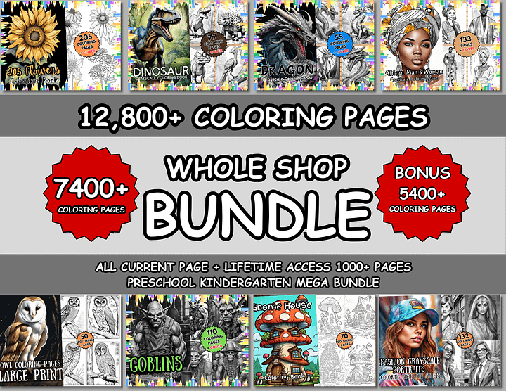12,800+ Coloring Pages for Kids and Adults, Whole Shop Bundle, Mega Bundle, Variety Coloring Pages, Digital Download, Printable PDF product image (1)