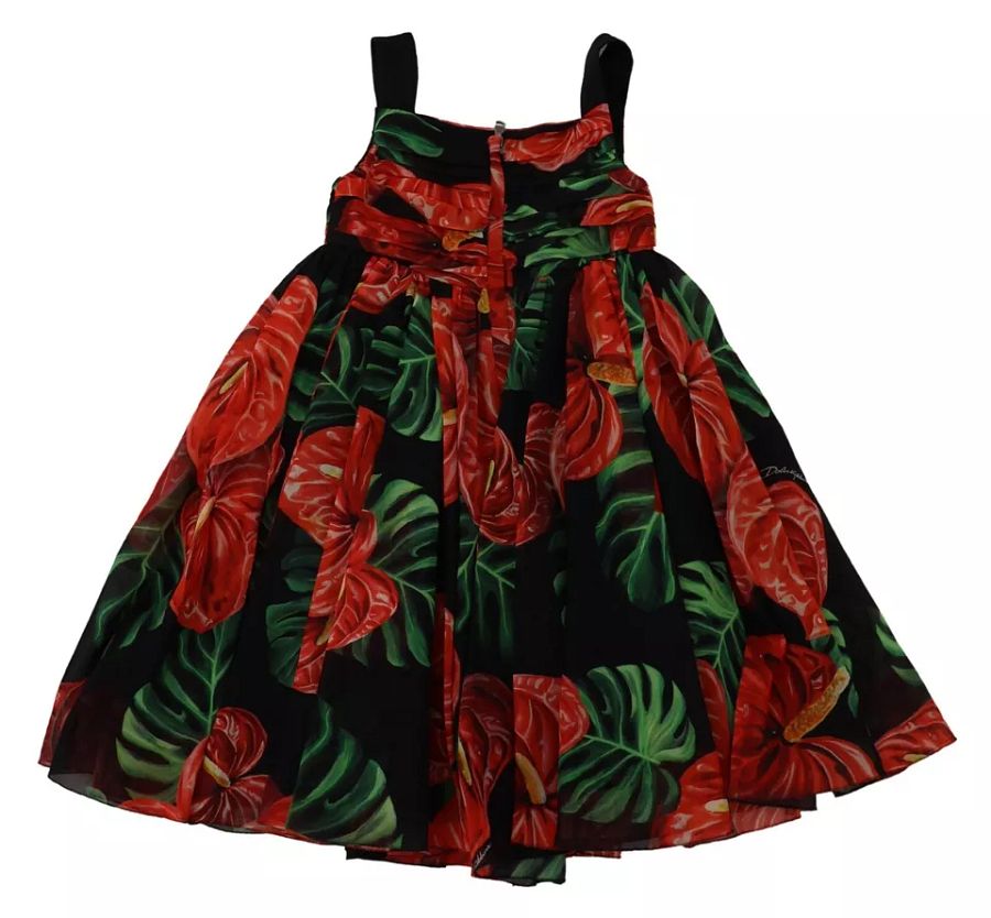 Dolce & Gabbana Kids Dress Black Silk Floral Printed Flared s. Tag 2 years $1420 product image (2)