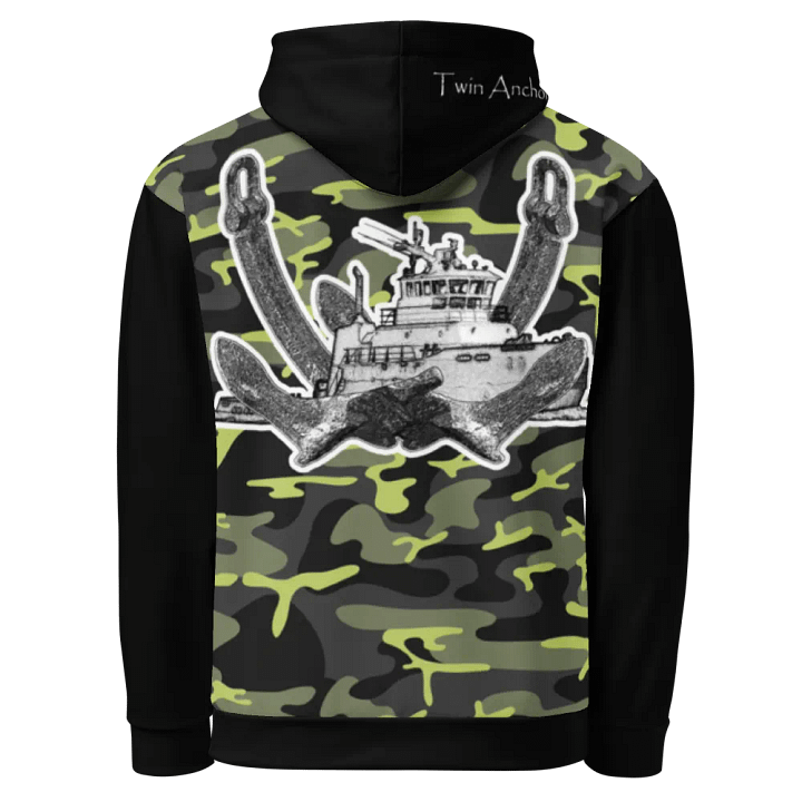 black & Green Camouflage Twin Anchor Titan tug Hoodie product image (1)