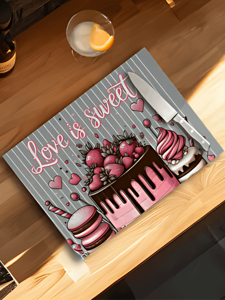 Love Is Sweet Valentine Cakes Glass Cutting Board Sublimation Design – high-quality 300 DPI PNG digital download product image (1)
