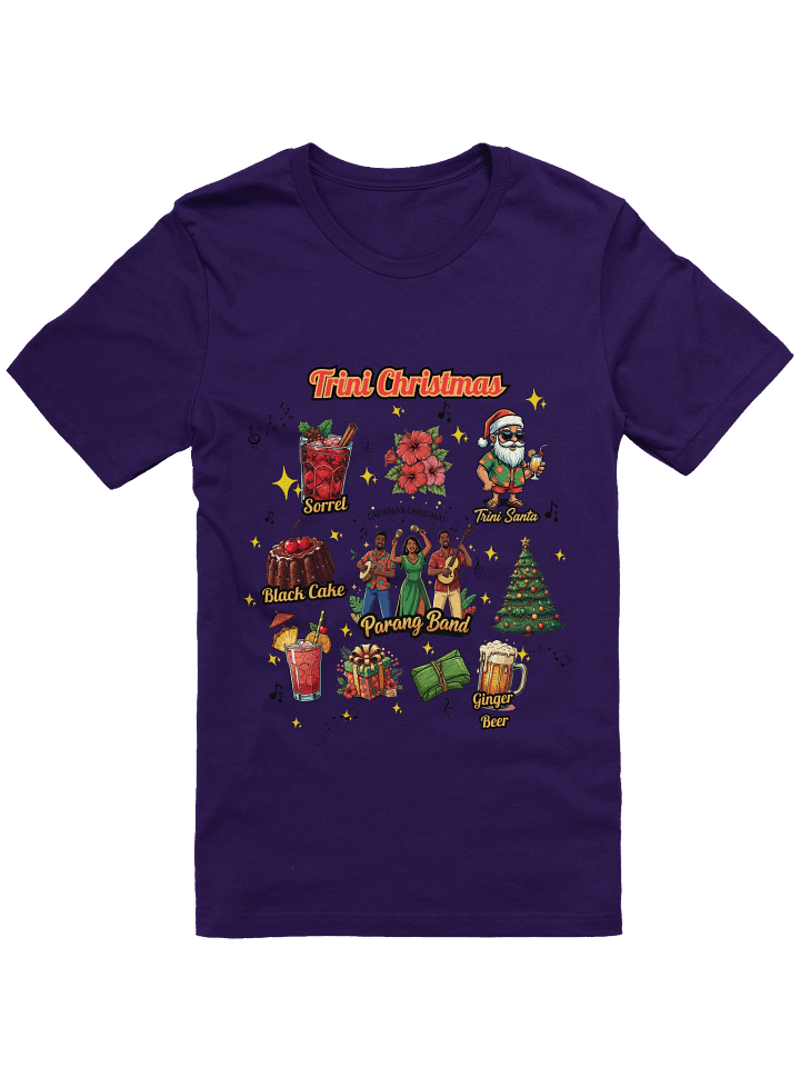 Trini Christmas T-Shirt | Caribbean Holiday Tee | Trinidad & Tobago Christmas Food & Culture Design | Parang, Sorrel, Black Cake & Ginger Beer Shirt product image (4)