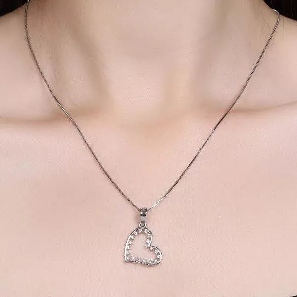 925 Sterling Silver Neckless Heart Pendant with pure silver Link Chain For women product image (2)