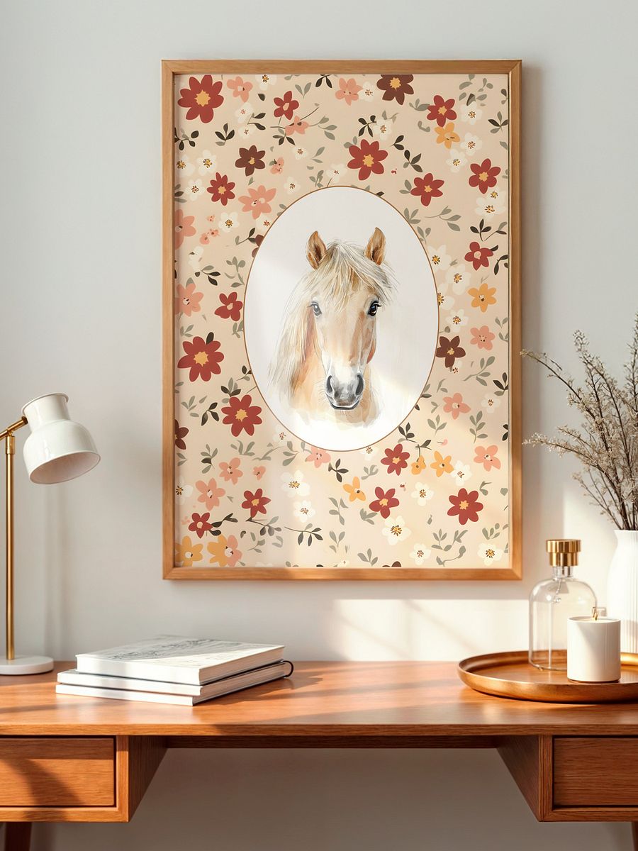 Horse on Boho Wildflower Pattern, Farmhouse Nursery product image (4)