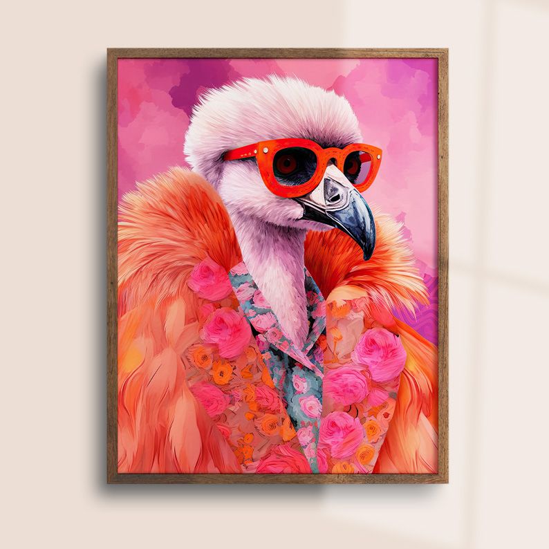 Colorful Animal Fashion Art DIGITAL Print Set of 6 ~Peacock, Panda, Giraffe, Toad, Flamingo~ product image (12)