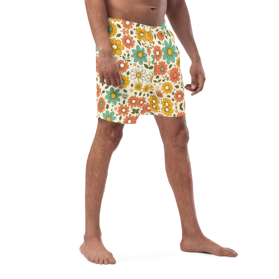 Retro Bloom Men’s Swim Trunks – Vintage Florals, Laid-Back Vibes product image (3)