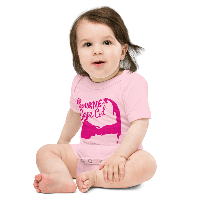 BOURNE to Cape Cod™ | Baby One-Piece with Snaps | BRN.2C.C.™ Logo Back | Ultra-Soft Cotton Bodysuit for Coastal Cuties | Vibrant Pink Logos product image (9)