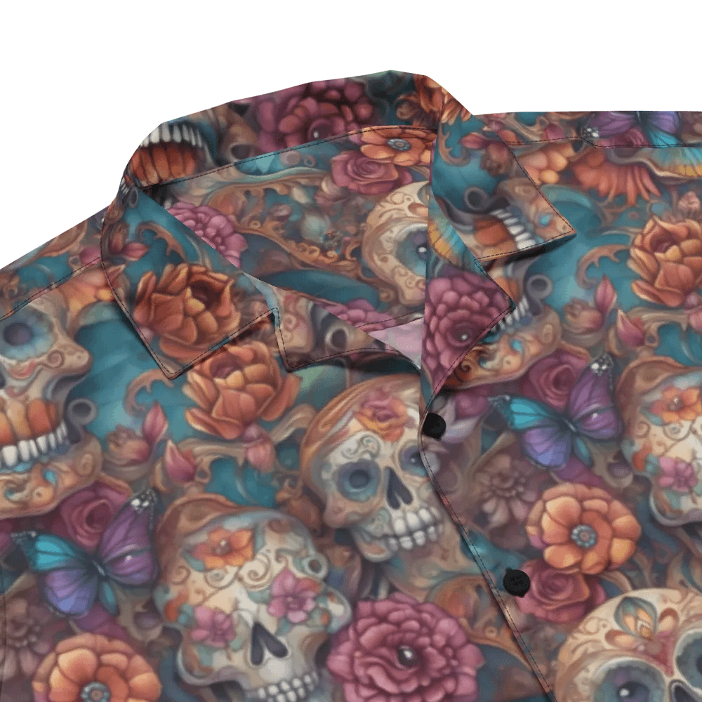 Dia de los Muertos Pattern: Sugar Skulls and Butterflies Hawaiian Shirt product image (3)