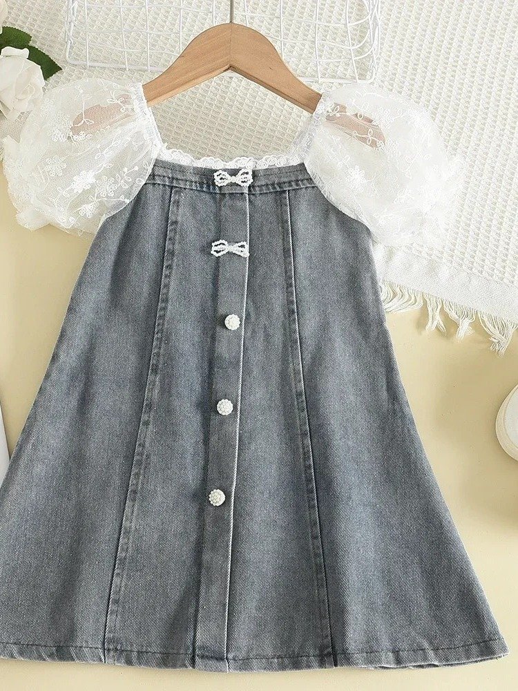 Lace Puff Denim Button Dress product image (8)