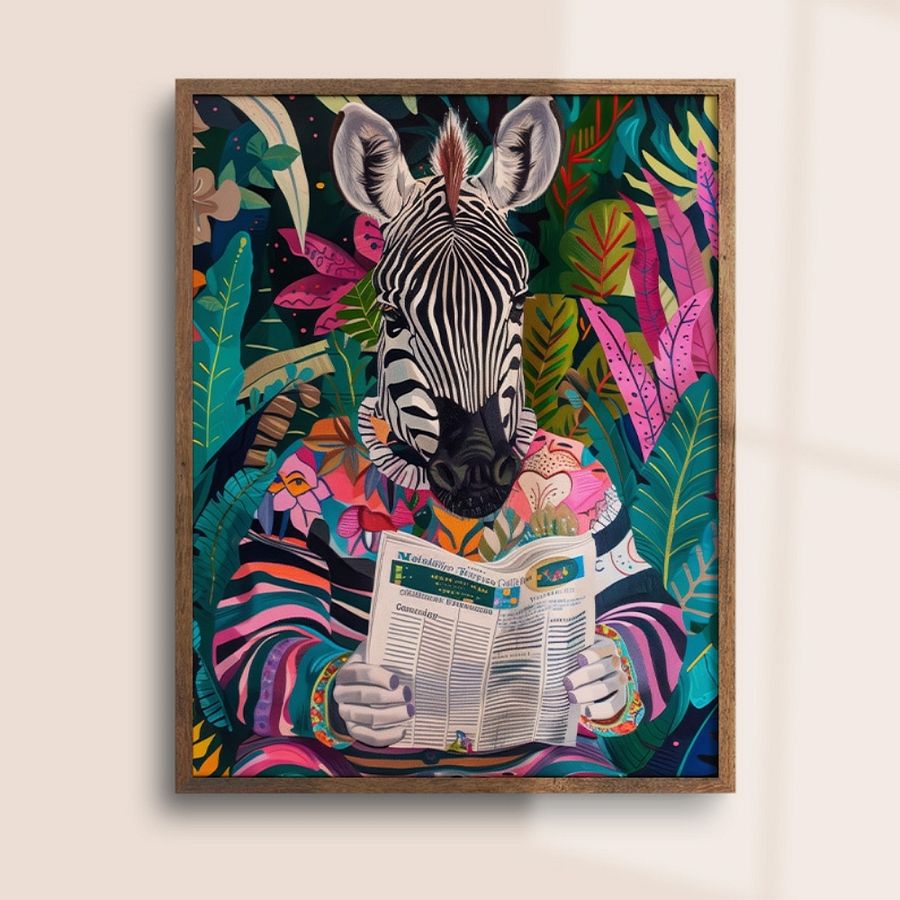 Zebra Reading a Newspaper Maximalist Animal Art Print product image (24)