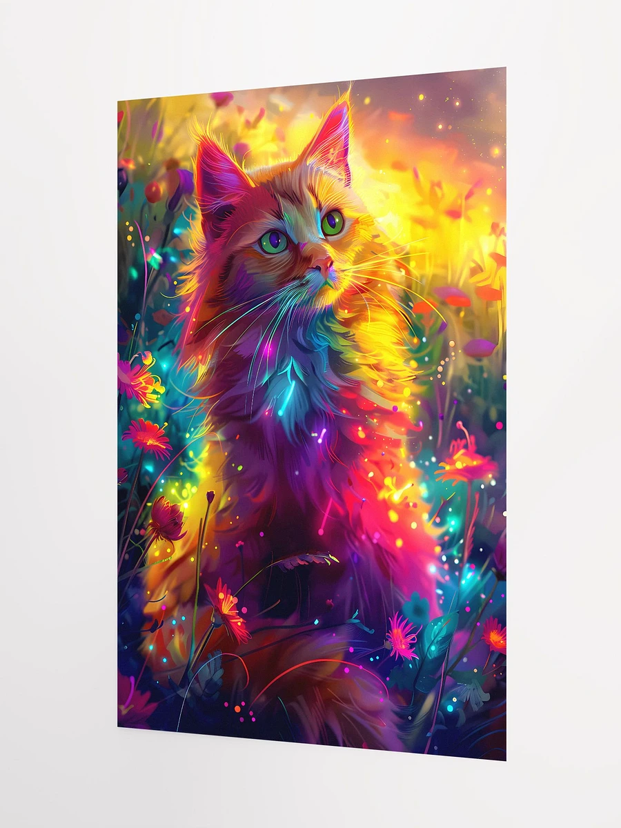 Radiant Feline Fantasy: A Vibrant Psychedelic Cat Illustration Matte Poster product image (5)
