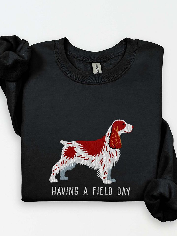 Having a Field Day Sweatshirt (Embroidered) of a Field Spaniel(Liver & White) product image (1)