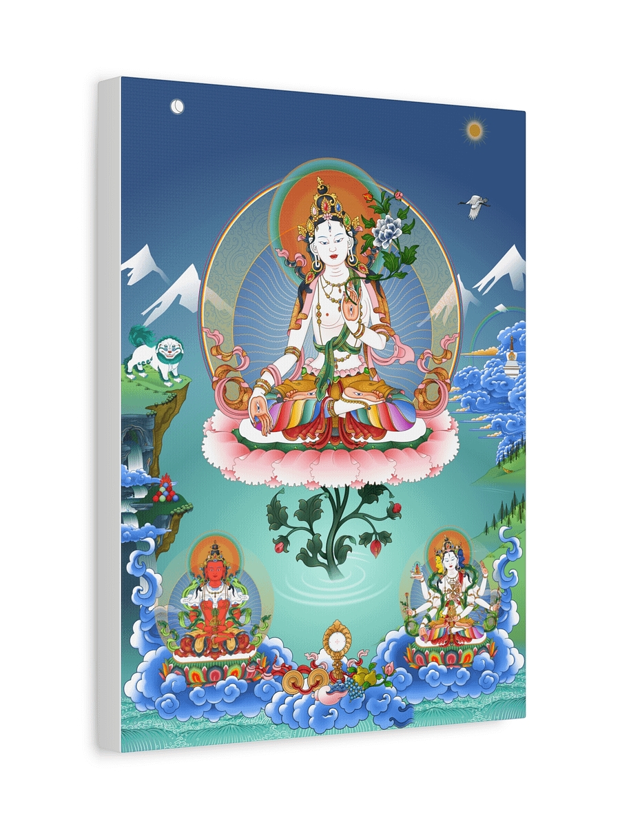 White Tara with Amitayus and Namgyalma thangka canvas print product image (2)