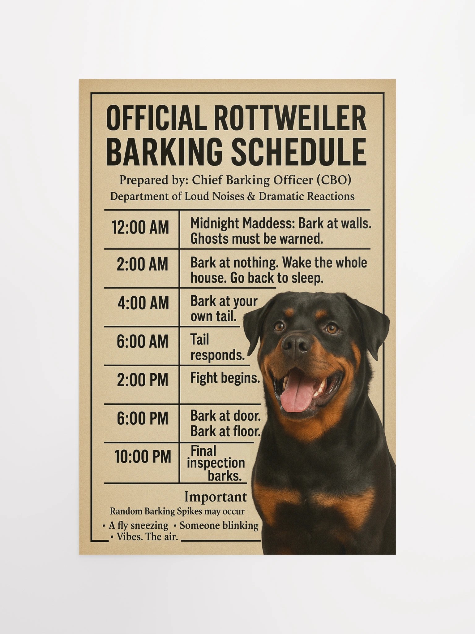 OFFICIAL ROTTWEILER BARKING SCHEDULE. Poster product image (12)