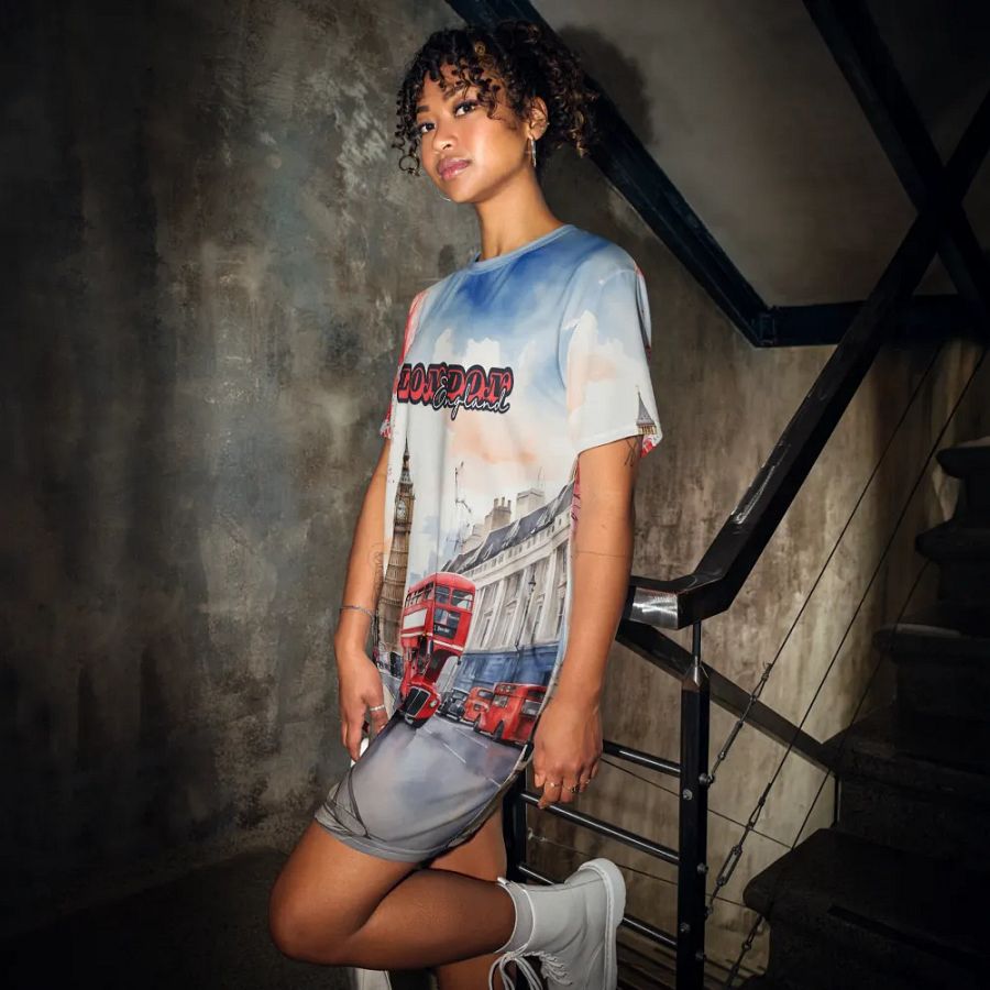 London England Watercolor All Over Print T-shirt Dress product image (10)