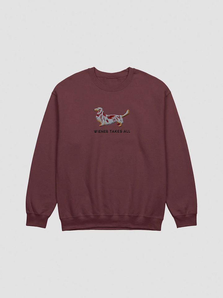 Wiener Takes All Sweatshirt (Embroidered) of a Longhaired Dachshund(Red Dapple) product image (1)
