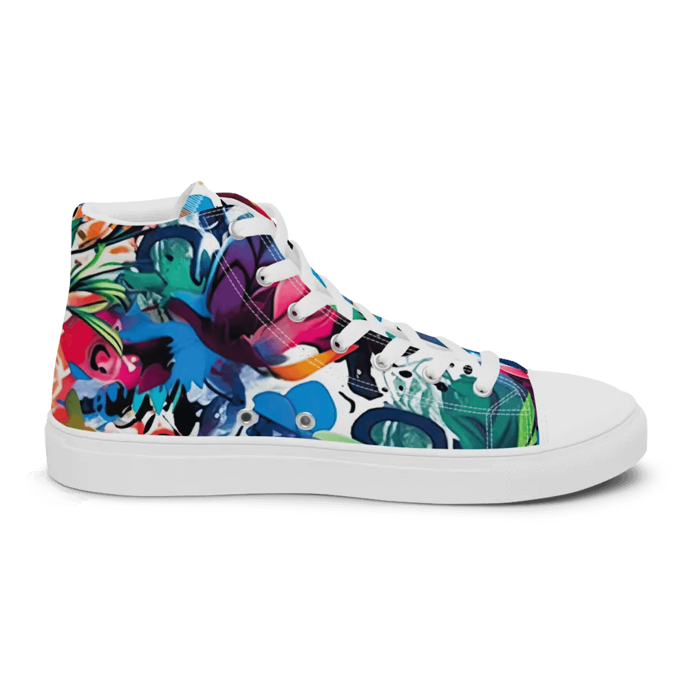Floral Euphoria High Top Canvas Shoes _ Calceonova Streetwear _ Abstract Graffiti Tropical Explosion Design product image (9)