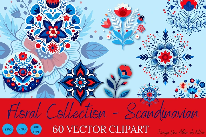 60 FLORAL SCANDINAVIAN VECTOR CLIPART product image (1)